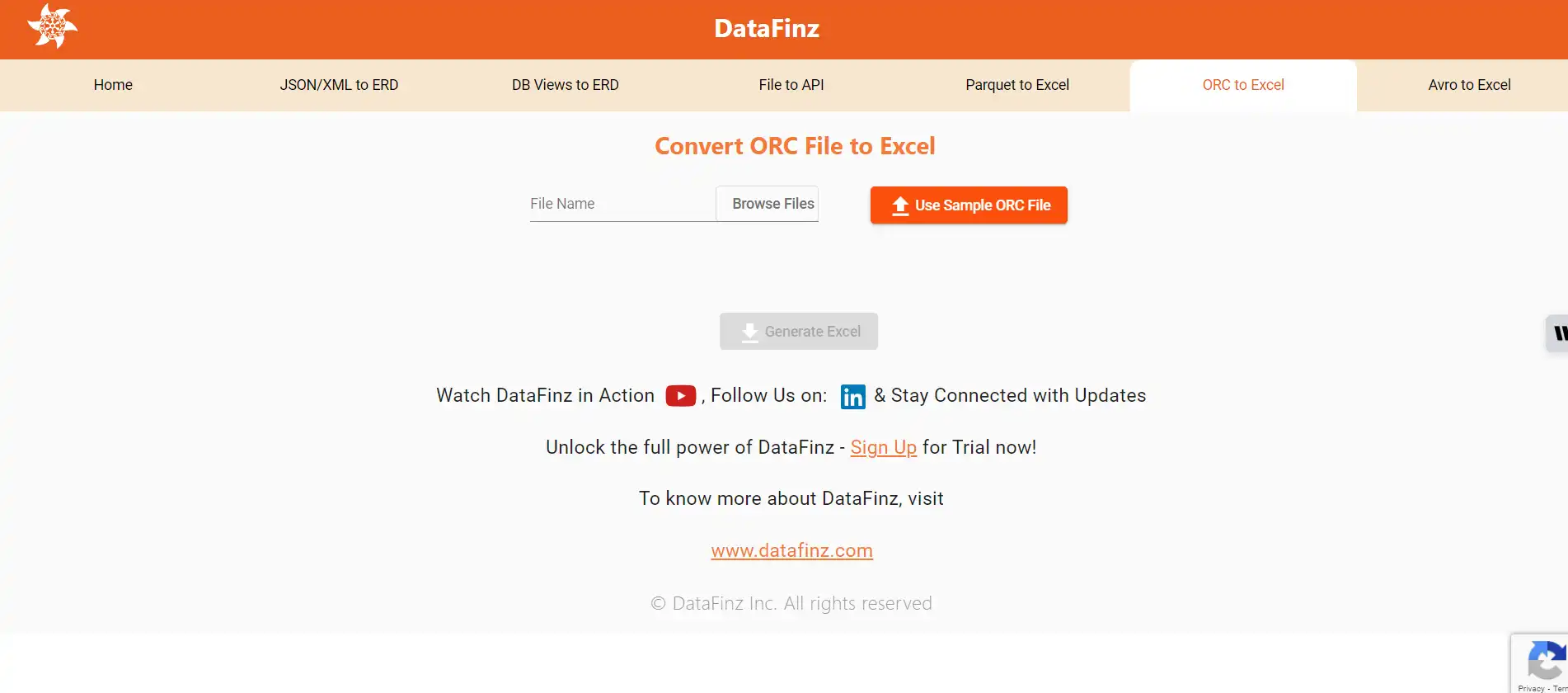 ORC File to Excel Conversion Step 1: Upload ORC File